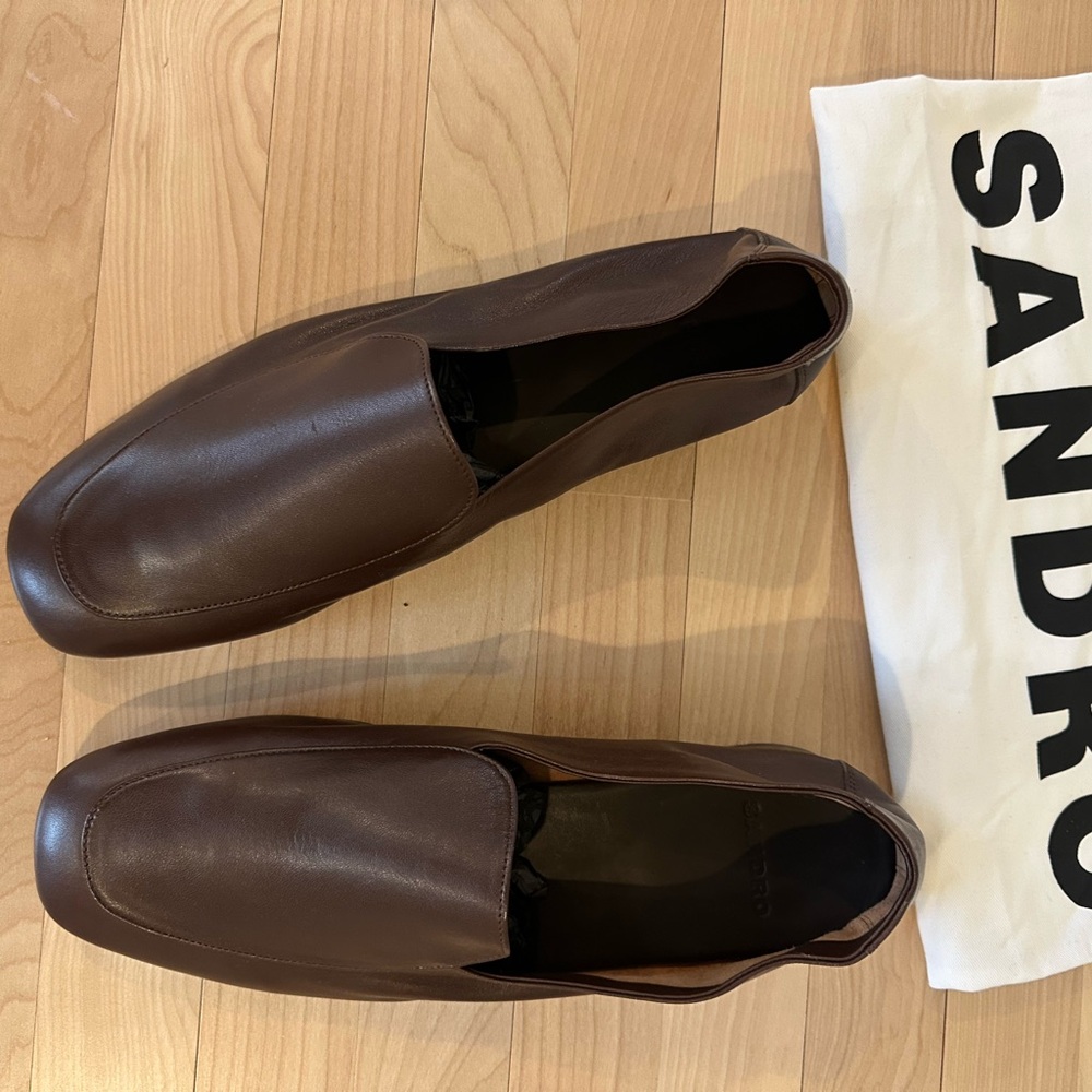 Sandro Brown Leather Slip-On Loafers